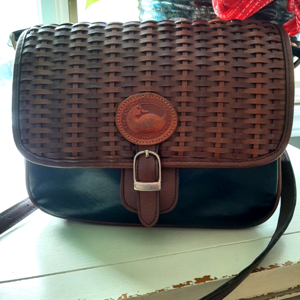 Dooney & Bourke Brown Woven Leather Shoulder Bag with Black Base